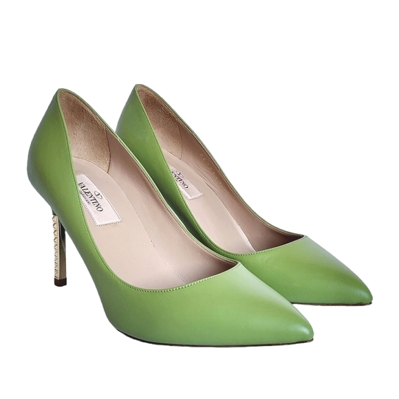 Valentino Rockstud Metal Stiletto Heel Leather Pumps 80 mm Green Apple 35 - Picture 3 of 14